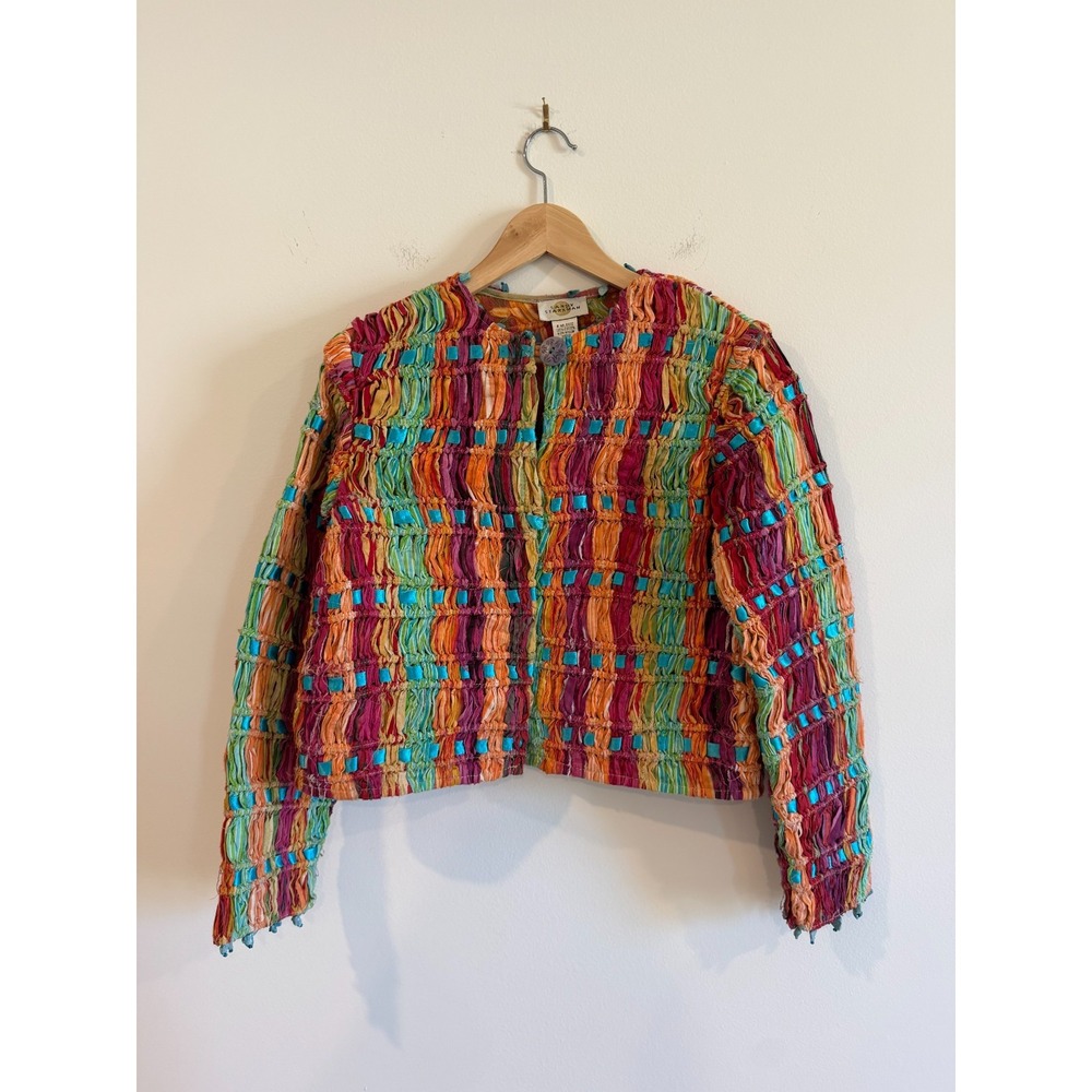 Sandy Starkman Ribbon Weave Art Jacket Blazer Size Small Multicolor Rainbow